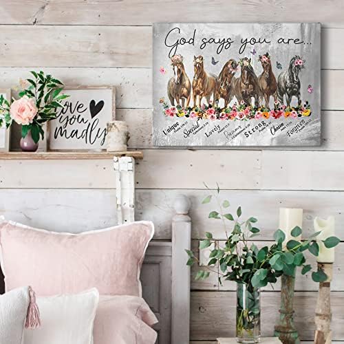 Rusztikus Vallási Ló Wall Art Isten azt Mondja, Te Vagy a Képet Inspiráló Bibliai Vers, Festmény Ló Ajándékok Lányoknak Keretes
