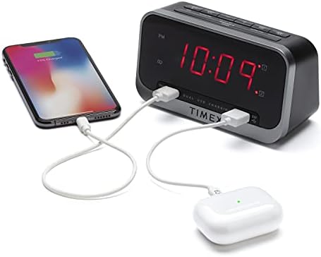 Timex Éjjeli Ébresztőóra, Kettős USB Töltő, Dual Alarm, Éjjeli, Szundi gombot, majd Tartalék Akkumulátor (T1300)