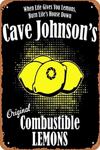 Shvieiart Fali Dekor Jel Éghető Citrom Cave Johnson Poszter - 8X12 Hüvelyk Vintage Megjelenés Fém Tábla,Bár, BARLANG Art Dekoráció