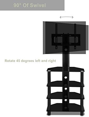 Fekete Multi-Function Szög, Állítható Magasságú 4-rétegű Edzett Üveg Fém Keret Emeleten, TV-Állvány LCD/Plazma TV Tartó Négy Rétegű Üveg