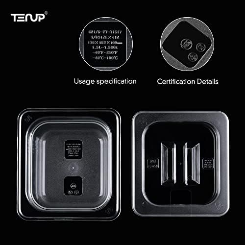 TenUp 6 Pack 1/6 Méret 4 Mély, Tiszta Polikarbonát Élelmiszer Serpenyő Fedővel