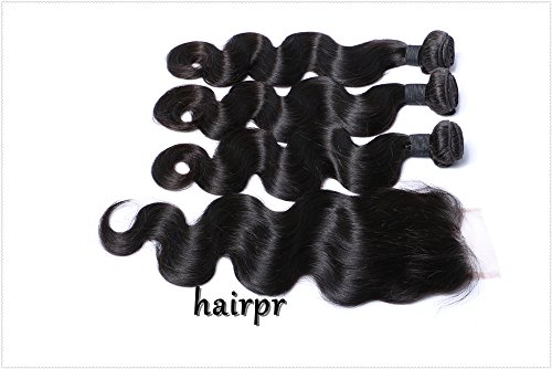HairPR Haj mongol Szűz Emberi Haj, 1 Közepes Rész Lezárása (4 X-4)+3 Csomag 10-28 Test Hullám Természetes Szín Lehet festett