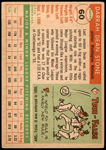1955 Topps 60 Dean Kő Washington Senators (Baseball Kártya) VG+ Szenátorok