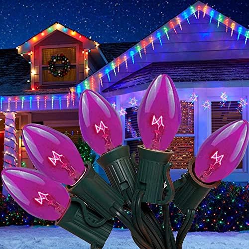 Karácsonyi String Lámpák Kültéri Beltéri String Fények szerelvény 25 C7 Kerámia Régi Karácsonyi Fények 27 Rózsaszín Izzók (2 Tartalék) a ChristmasParty