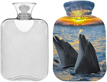 Meleg Víz Üveg fedéllel Delfin Naplemente Meleg vizes tömlőt a fájdalomcsillapítás, Nők, Lányok, Gyerekek, Fűtés Táska 2 Liter