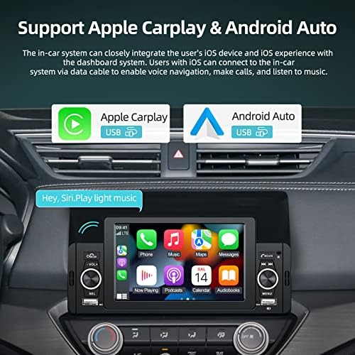 Egységes Din autórádió Apple Carplay Android Auto, 5 Hüvelykes HD Érintőképernyő Rádió, Bluetooth 4.2 Támogatás FM Rádió Tükör Link
