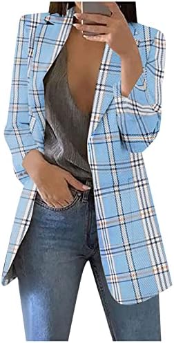 JXQCWY Női Plus Size Kockás Blézer Kabát Nyissa ki az Elülső Hosszú Ujjú Alkalmi Munka Kardigán Outwear a Zsebek