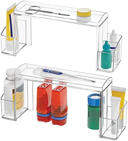 mDesign Kis 2-Rétegű Műanyag sokemeletes Fürdőszoba Szekrény Szervező - Vitamin Üveg, Gyógyszer, Smink Tároló Polc Mosdó, Pultra, Hiúság -