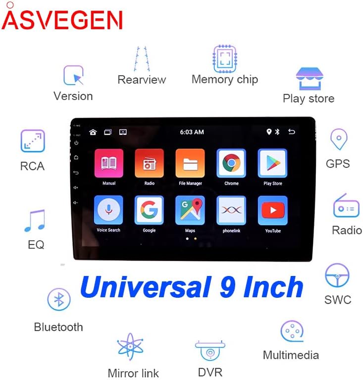 ASVEGEN 9 Hüvelykes érintőképernyő Android Rádió, GPS Navigáció, Bluetooth, FM Rádió, WiFi Tükör-Link 32 UI, 2+32G Univerzális