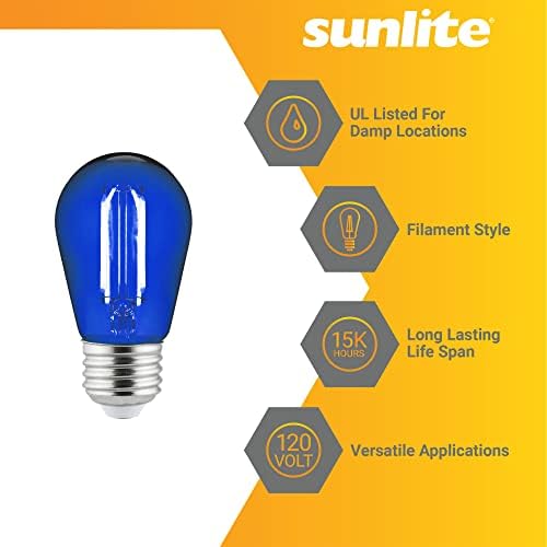Sunlite 40972 LED S14 String Izzó, 2 Watt (25W Egyenértékű), Közepes E26 Bázis, Party Dekoráció, Ünnepi Világítás, Átlátszó,