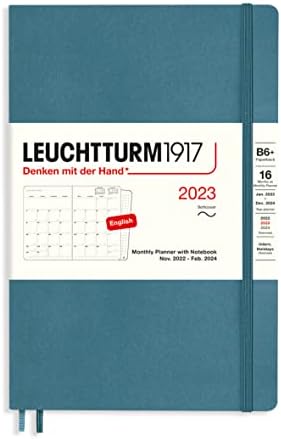 LEUCHTTURM1917 - Havi Tervező notebook Könyv (B6+) 2023 extra füzet, Kő Kék (Nov 1, 2022 - Feb 29, 2024)