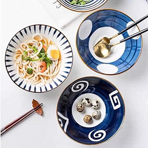 SEIJY Japán Kerámia Ramen Tál, tányér Sapka Tál Tészta Saláta Instant Tésztás Tálba, Evőeszközök (Szín : D)