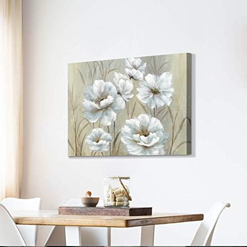 MŰVÉSZI UTAT, Fehér Virágok, Vászon Wall Art: Sárgás Bazsarózsa Mű Virágos Képet, Festményt, Nappali (36 W x 24 H,Multi-Méretű)