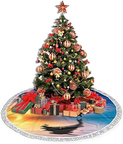 Naplemente Táj karácsonyfa Szoknya, karácsonyfa Szoknya Szőnyeg Tassel a Nyaralás, Esküvő Dekoráció 48