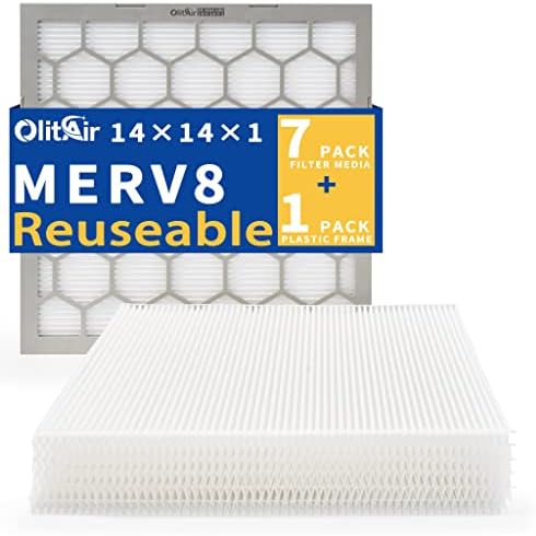 OlitAir 14x14x1 MERV 8 légszűrő,AC Kemence légszűrő,Újrahasznosítható ABS Műanyag Keret, 7 Pack Cserélhető Szűrő Média (Általában Méret: