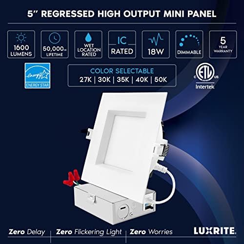 LUXRITE 5 Hüvelykes Tér Süllyesztett LED Mennyezeti Lámpa csatlakozó Doboz, 18W, 5CCT Választható 2700K/3000K/3500K/4000K/5000K,