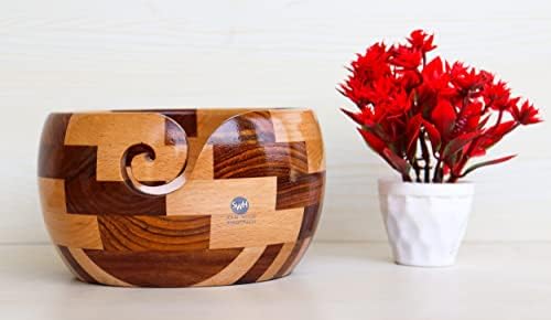 Tömör Fa Kézműves Fából készült Fonal Bowl - Fából Készített Gyönyörű Fonal Tál Kötés, illetve Horgolt Fonal (a Nagy - 7 x 4)