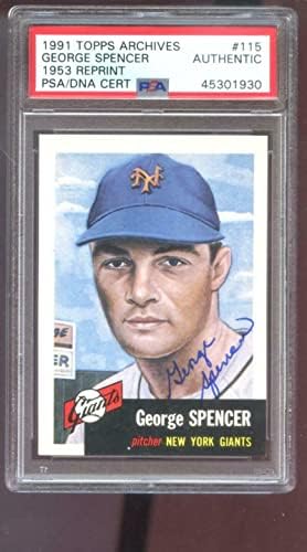 1991 Topps Archives 1953115 George Spencer Autogramot Auto PSA/DNS Baseball Autó - Baseball Asztalon Dedikált Kártyák