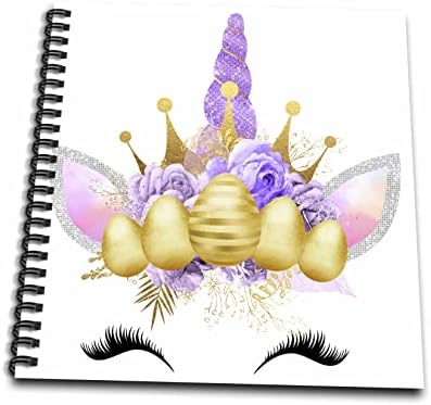 3dRose Glam Lila, Kép Arany Húsvéti Egyszarvú Arcát Illusztráció - Rajz Könyvek (db_356988_1)