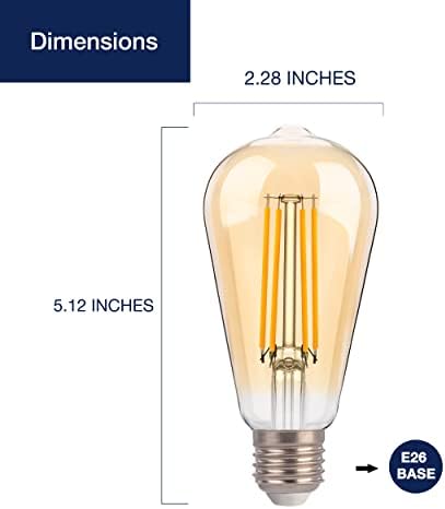 FLSNT Edison LED Izzó 100W Egyenértékű, ST19 Szabályozható Vintage LED Izzók, 2450K Meleg Fehér, 8W, 900LM, E26 Alap, Sárga Üveg, 6