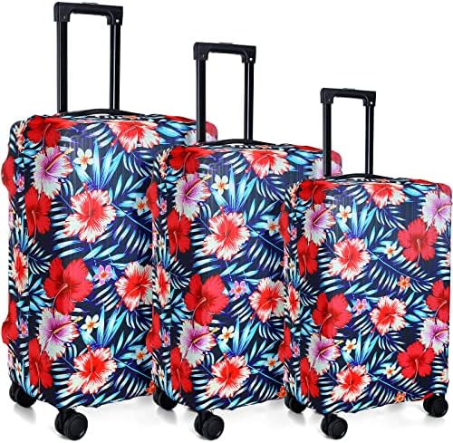 Amylove 3 Darab Virágos Bőrönd Kiterjed Védő Mosható Bőrönd Protector Színes Virág Anti Karcolás Csomagtér Fedél Védő 18-28 Hüvelyk Poggyász