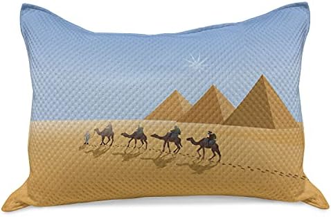 Ambesonne Egyiptomi Nyomtatás Kötött Paplan Pillowcover, Rajzfilm Illusztráció a Teve Lovasok a Sivatagban, a Piramisok, a Standard