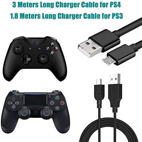 Kompatibilitás Fekete, Extra Hosszú Micro USB-Kábel-Játék Pad PS4/PS3 Kontroller Töltő Kábel, Töltő Kábel(2db PS3)