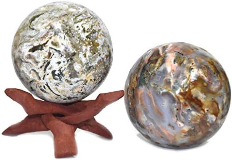 Healings4u Gömb Óceán Jáspis Méret 3-3.5 Hüvelykes & az Egyik Fa Labdát állj Természetes Crystal Ball Gömb Vastu Reiki Csakra Gyógyító