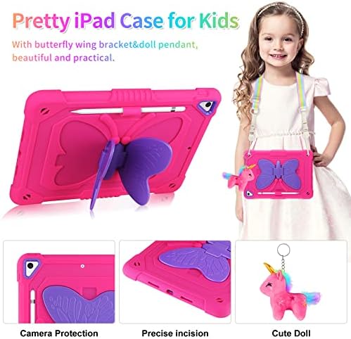 az iPad 9. 8. 7. Generációs Esetben a Képernyő Védő Pillangó Állni vállpánt kulcstartó tolltartó, iPad 10.2 Esetben a Gyerekek a