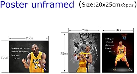 fengyuyi Kobe Bryant Poszter Cavas Wall Art Mamba Kép Kobe Bryant Nyomatok Lakers Fali Dekor Rajongók Férfiak Ajándék 8x10inch 3 (20X25cmx3pcs,