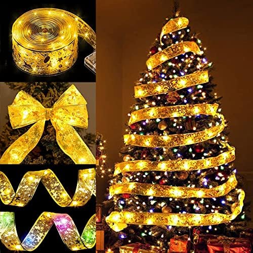 Karácsonyfa Világítás Led Szalag Lámpa 4m 40LED Szatén lámpa, Karácsonyi Szalaggal lámpa karácsonyfa Dekoráció, Világító Szalag