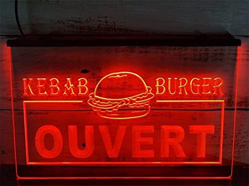 DVTEL Egyéni Kebab Burger LED Neon felirat, USB Tompítása Gyors Élelmiszer Bolt, Fél Neon Lámpák, Fali Dekoráció Night Lights,Kék,30x40cm