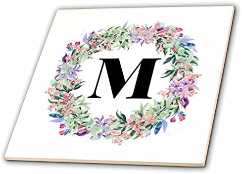 3dRose 3DRose Mahwish - Monogram - Kép virágos kör monogram M - Csempe (ct-371771-1)