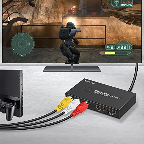 RCA-HDMI Átalakító, SunimDHi AV HDMI Átalakító, 3 az 1-Manuális HDMI 2.0 Hub Támogatja a HD 720/1080P Kompatibilis az Xbox PS5/4/3