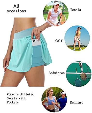 Hibelle Női Sportos Golf Skorts Tenisz Szoknya 2-Rétegű, Zsebek, Gyors Száraz
