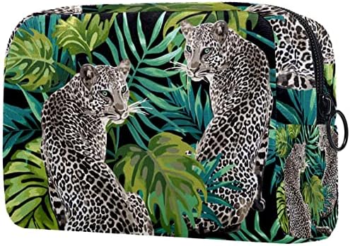 TBOUOBT Kozmetikai Női Táskák, Smink Táska Utazási Tisztálkodási Táska Kiegészítők Szervező, Leopárd Trópusi Állat Palm Leaf