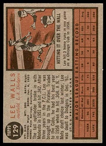 1962 Topps 129 GRN Lee Falak Los Angeles Dodgers (Baseball Kártya) (Zöld Árnyalat - Szembe, hogy a Bal egy Csíkos Jersey) NM Dodgers