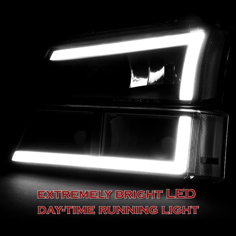 DriftX Teljesítmény, 4DB LED DRL Chrome Ház Tiszta Lencse Fényszórók + Lökhárító, Lámpák Kompatibilis 2002-2007 Chevrolet, Tiszta Reflektorok