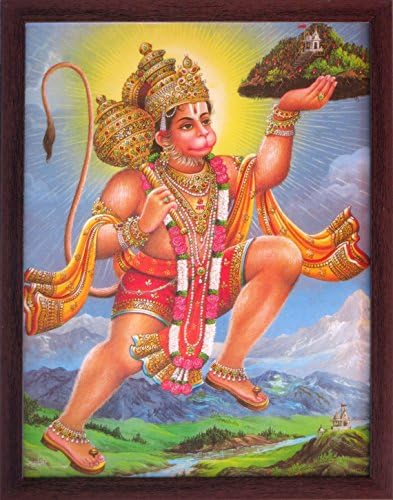 Kézműves Bolt Hanuman Emelő Gyógyszerek Drongairi Hegy Felett Folyó, a Szent Hindu Vallási Posztert, Festményt Keret Istentisztelet