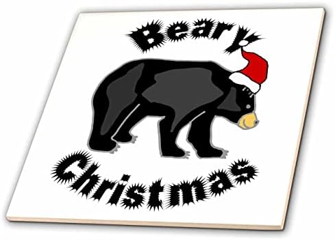 3dRose Vicces, Aranyos Macit Karácsonyi Fekete Medve, Télapó sapka Szójáték Rajzfilm - Csempe (ct_352116_1)