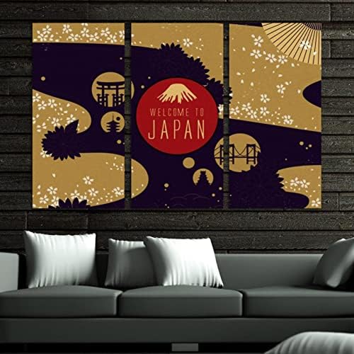 A Wall Art a nappaliban, Elegáns Japán Utazási Virágos Mintás Keretes Dekoratív olajfestmény Meghatározott Dekoratív Modern Mű Kész Lógni