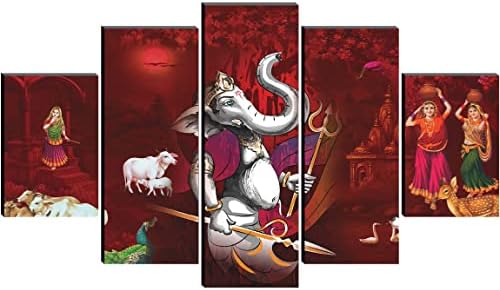SAF Készlet 5 Ganesha Vallási modern művészet Haza dekoratív falfestés 30 inch x 18 cm-es PNLS32217