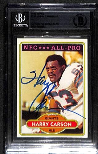 135 Harry Carson AP HOF - 1980 Topps Labdarúgó-Kártyák (Csillag) Osztályozott lenne beégés Auto - Dedikált NFL Labdarúgó-Kártyák