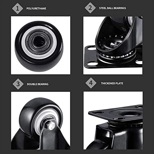 Ipari 50mm Fekete, Forgatható Castor Kerék Mozgó Bútorok (4db),Fix Görgő/Forgatható Görgő, Kerék/Fék/Egyetlen Görgő, 45kg Terhelhetőség,Áramátalakító