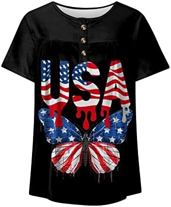 LTTVQM a Nők Nyári Ing Ujjú Rövid Ujjú Henley Ing, Kényelmes Gomb Tshirt Amerikai Zászló Csíkos Nyomtatás Tshirts
