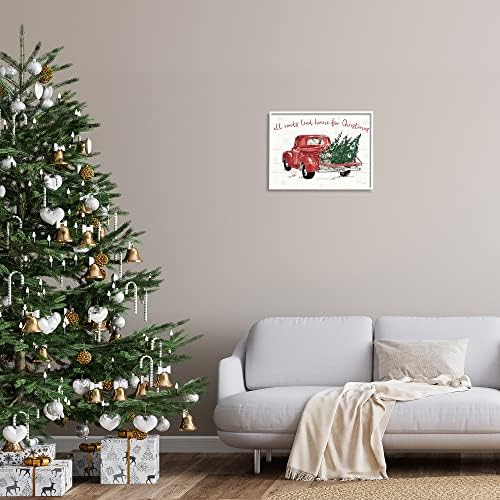 Stupell Iparágak Haza Karácsonyra Inspiráló Fák Piros Teherautó, Design by Anne Tavoletti