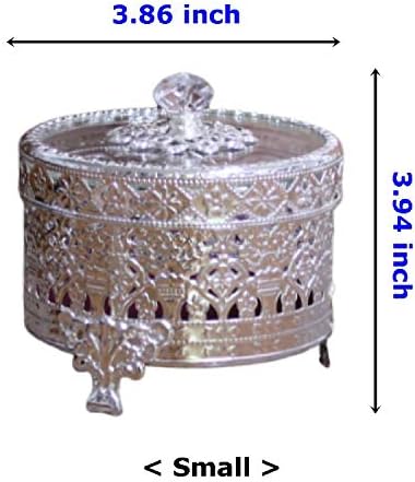 Évjárat Kerek Dekoratív Ékszerek Bizsu Gyűrű doboz Doboz Antik Fém Esetben 4.7 inch (Fényes Ezüst, Kicsi)