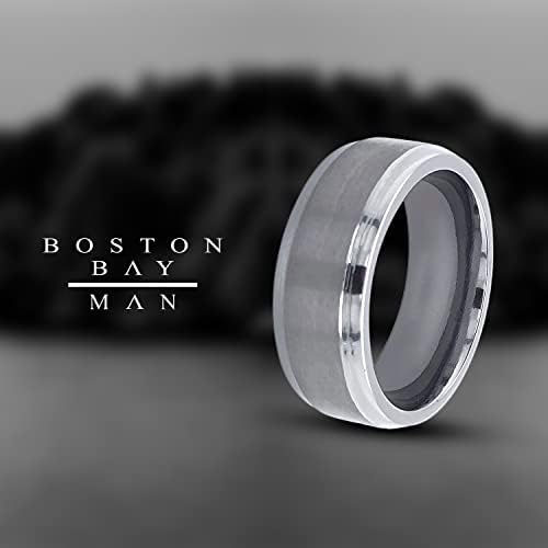 Boston-Öböl Gyémánt Tantál 8 mm Széles, Kettős Befejezni Lapos Profil Férfi Comfort-Fit jegygyűrű, Gyűrű Csiszolt Matt Központ, valamint