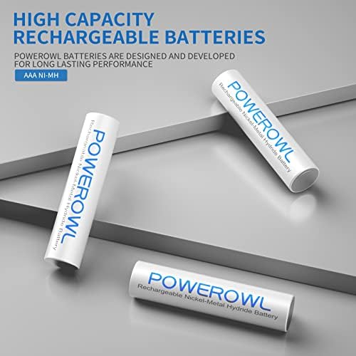 POWEROWL AAA Újratölthető Akkumulátorok 16 Pack w/Töltő, Nagy Kapacitású, Újratölthető AAA Akkumulátor 1000mAh az 1,2 V-os NiMH Alacsony