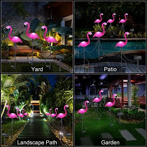 9 Csomag Rózsaszín Flamingó Solar Kültéri Lámpa Dekoráció IP55 Vízálló Flamingo Napenergia Tét LED Lámpák Napelemes Út Fények